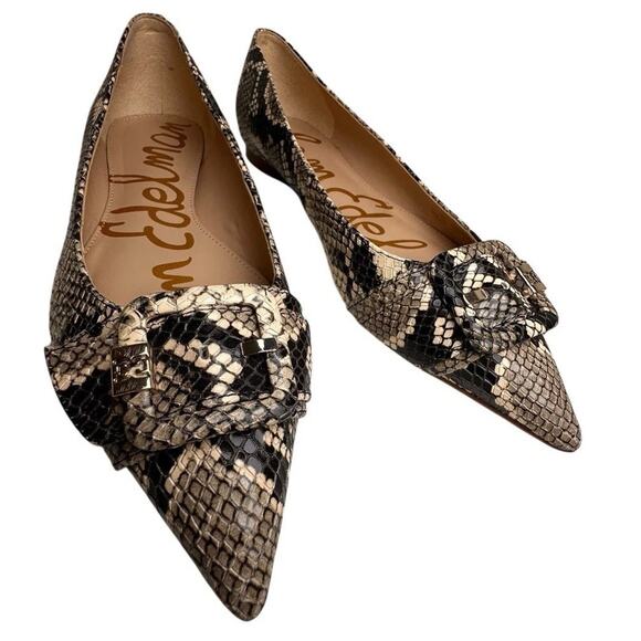 Sam Edelman Sonja Women’s 9.5 M Snakeskin Print Leather Flats Pointed Toe Buckle - Picture 1 of 16